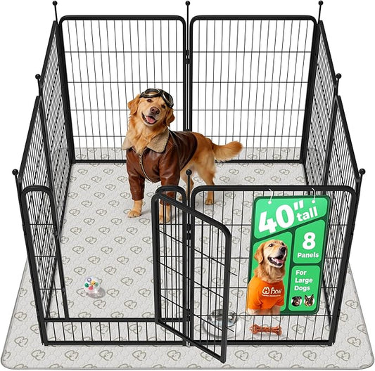 FXW Rollick Unleashed Dog Playpen for Indoor, Yard, RV Camping, 40 inch 8 Panels Dog Pen with Washable Pee Pad for Medium and Large Dogs, Black│Patented