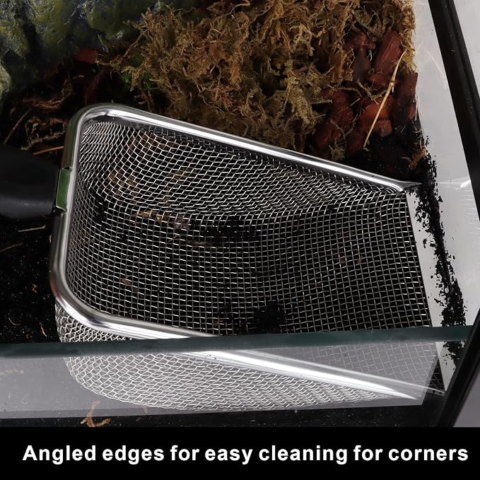 Aiicioo Reptile Stainless Steel Sand Scoop Metal Shovel Sifter Fine Mesh Terrarium Substrate Cleaner Corner Sifter Pooper Scooper Cat Scoop for Reptile Litter Box