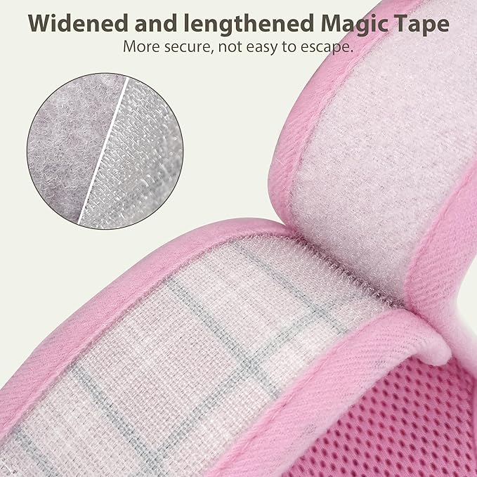AIITLE Breathable Rabbit Harness and Leash Set - Plaid Pattern Padded Vest with Magic Tape Design, Dual D-Rings, Adjustable for Small Animal Pets, Indoor Outdoor Training Camping, Pink M