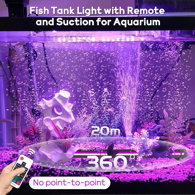 Submersible Bubble Aquarium Light：Multicolor RGB Fish Tank Light with Remote & Adjustable Brightness for Pet Plants Grow - Waterproof Submersible Led Lights for 5-10In Saltwater Tanks