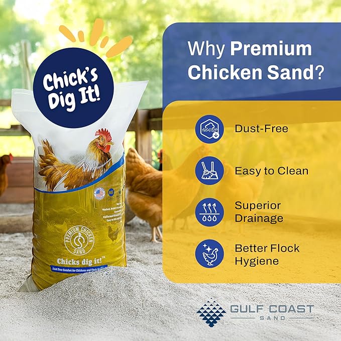 Premium Chicken Sand 50 lbs (56-Pack) – Dust-Free, Odor-Control Bedding for Chicken Coops, Nesting Boxes, and Runs – Natural Poultry Litter, 2800 lbs Total