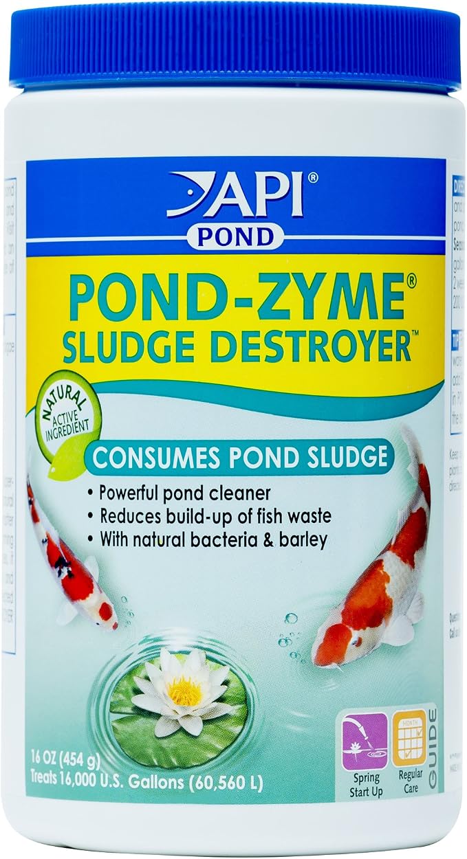 API POND-ZYME SLUDGE DESTROYER (1 Pound) Pond Cleaner with Natural Pond Bacteria - Up to 16,000 Gallons - Reduces Fish Waste Buildup - Consumes Muck & Sludge - Spring Start Up & Regular Care
