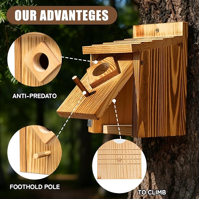 Waterproof Wooden Blue Bird House, Weather Treated Bluebird Box Houses for Outdoors, Nesting Box for Wrens, Swallows, Finches, Chickadee