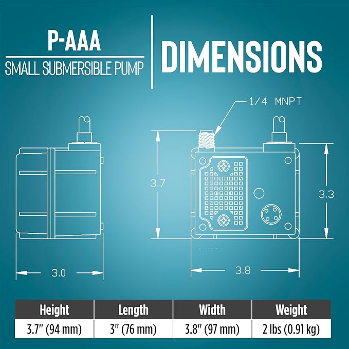 Litle Giant P-AAA, 115V, 120 GPH Small Submersible Water Pump, 6' Cord