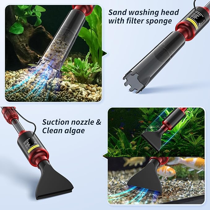 Mildhug Fish Tank Cleaner - Electric Aquarium Vacuum Gravel Cleaner, Electric Fish Tank Cleaning Tools, Adjustable Water Flow Aquarium Cleaner Kit
