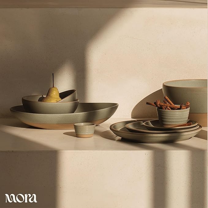 MORA Small Bowls Set of 4, 16oz Ceramic Pottery Dessert Bowls - Microwave, Oven and Dishwasher Safe - Thyme
