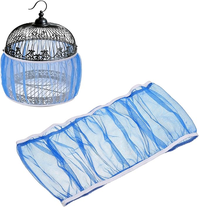 Bird Cage Seed Catcher, Bird Cage Net Cover Seeds Guard, Universal Birdcage Accessories, Blue, Circumference 45.7"-59.1", Height 9.8" for Parrot Cockatiel Enclosures