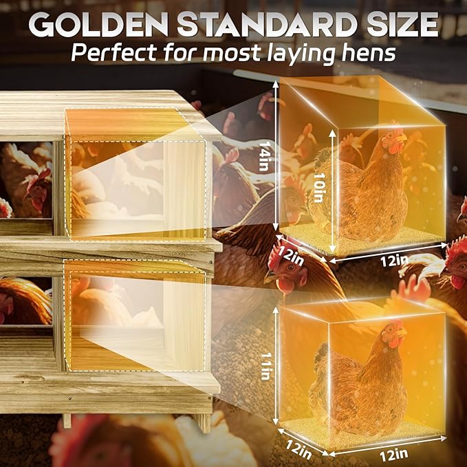 8 Holes Wood Nesting Boxes for Chickens, Gold Standard Two-Tier Chickens Nesting Box for Laying Eggs, Farmhouse Series Laying Boxes for Hens, Ducks and Birds