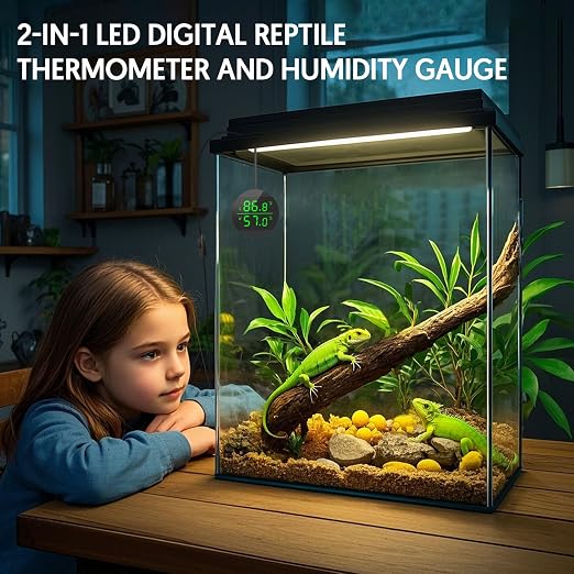 QZQ Reptile Thermometer and Humidity Gauge, Digital Display, 2-Pack Black | LED Thermometer Hydrometer, Reptile Tank Accessories for Bearded Dragon, Crested Gecko, Snake, Lizard, USB Power Supply
