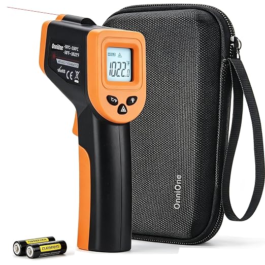Pizza Oven Thermometer Gun for Cooking, Infrared Thermometer for Griddle | -58℉~1022℉ OnniOne Non Contact Blackstone Griddle Accessories for Grilling with Hard Carrying Bag LCD Backlit (NOT for Human)
