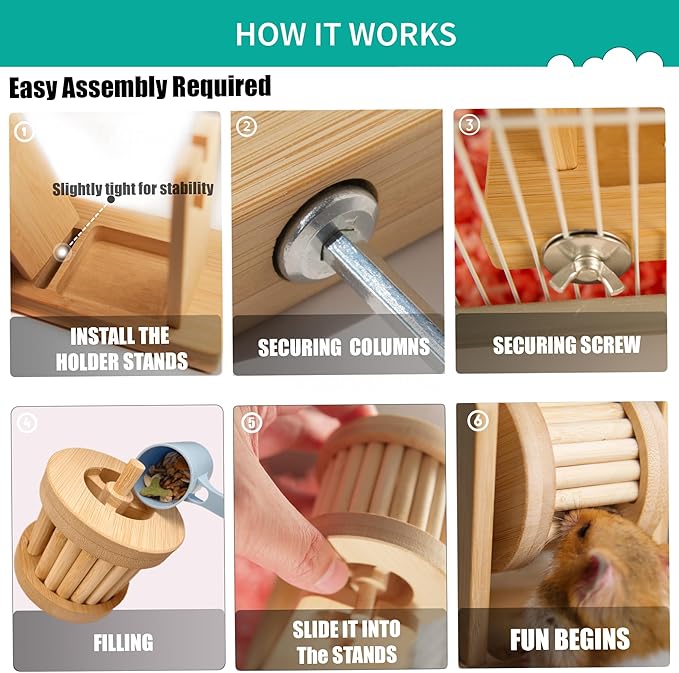 Hamster Enrichment Toys - Wooden Rat Toys for Pet Rats & Mice - Interactive Foraging Puzzle Feeder for Syrian, Dwarf - Small Animal Treat Dispenser