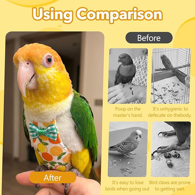 4Pcs Bird Diaper - Cute Pet Bird Diaper with Waterproof Inner, Reusable Flight Suit for Cockatiel Parakeet (Medium)