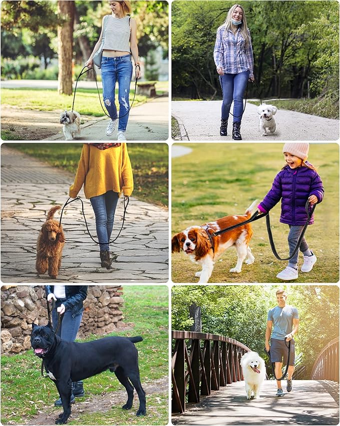 Heavy Duty Dog Leash, Leashes for Large Breed Dogs .5FT.6FT, Double Handle Dog Leash, Reflective Training Lead, Perfect for Medium to Large Dogs(5FT, Black)