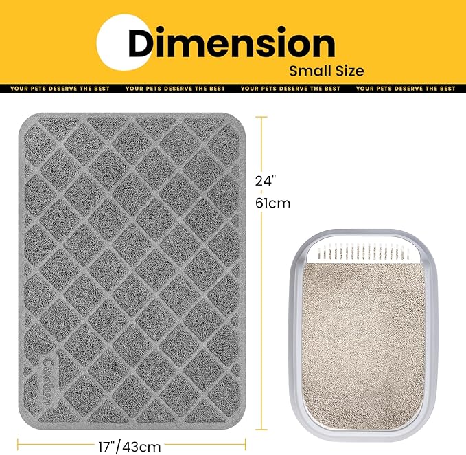 Conlun Cat Litter Mat Litter Trapping Mat, Premium Durable PVC Grid Mesh with Scatter Control, Non-slip, Less Waste Cat Litter Box Mat, Soft on Kitty’s Paws, Urine Waterproof, 24" x 17" Grey