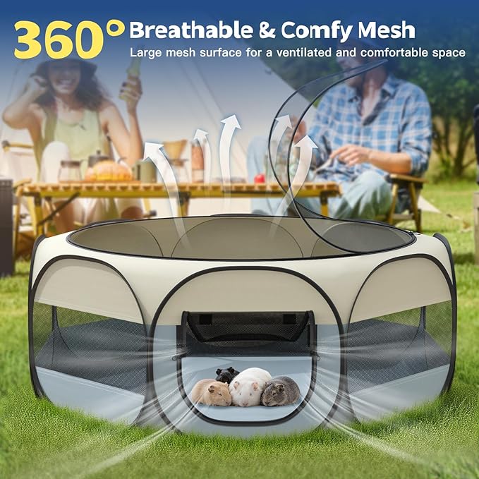 VavoPaw Small Animal Playpen, Chicken Brooder Box with Cover Top, Portable Outdoor Exercise Pet Cage Tent, Waterproof Breathable Pet playpen Indoor for Chick Ktiien Bunny Hamster Guinea Pig,Beige+Gray