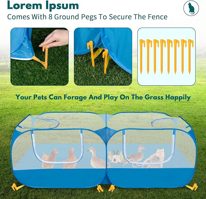 73" Large Small Animal Playpen with Detachable Bottom, Portable Chicken Coop Run and Chick Brooder, Pop Up Pet Enclosure Tent for Guinea Pigs, Bunnies, Puppies, Cats, Indoor/Outdoor Exercise Pen