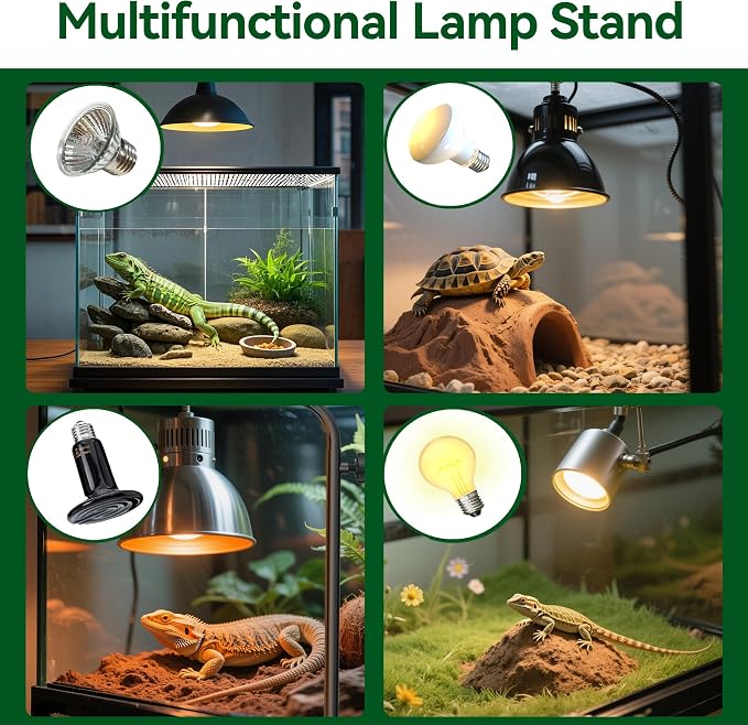 Reptile Heat Lamp Stand, Adjustable 18"-32"H Light Holder, Heavy Base | Heavy Duty, Wide Compatibility for Bearded Dragon, Turtle, Snake, Lizard, Terrarium Tank or Aquarium Use
