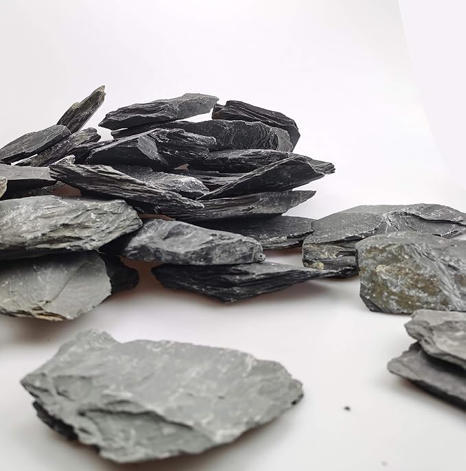Voulosimi Natural Slate Rocks PH Neutral Stone Perfect Rocks for Aquariums, Landscaping Model,Tank Decoration,Amphibian Enclosures (10 LB, 1-3 inch)