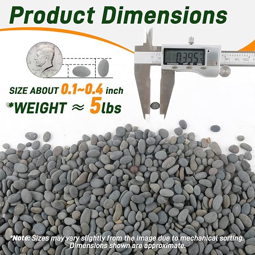 Quibbay 5 lbs Pebbles, 0.1-0.4 Inch Small Pebbles for Pots Indoor Plants, Succulent, Vase, Fish Tank, Decorative River Rocks for Garden Landscaping, Home Decor, Outdoor Paving, Grey