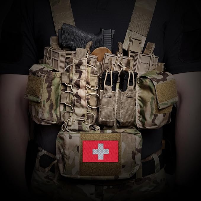 2-Pack Medic Patch First Aid Red Cross Medical Patches Reflective Morale for Tactical Gear Military Backpacks Bags Jackets Clothing (3"x2")
