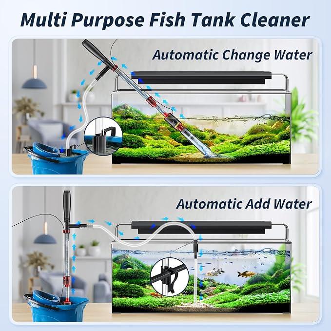 Mildhug Fish Tank Cleaner - Electric Aquarium Vacuum Gravel Cleaner, Electric Fish Tank Cleaning Tools, Adjustable Water Flow Aquarium Cleaner Kit