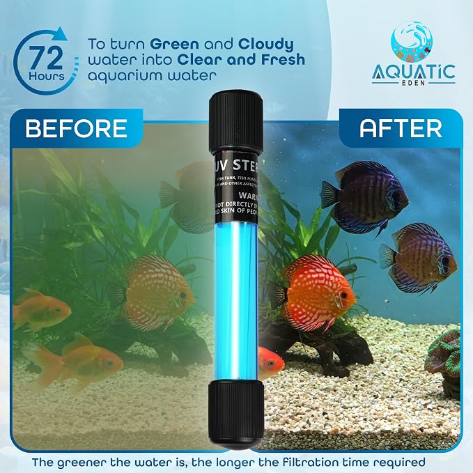 7W UV Light for Aquariums with 4 Timer Modes | UV-C Light for Sump Filters, Top & Bottom Filter Boxes, External Filter Chambers, Hang-On-Back Filters & Small Ponds – Keeps Fish Tanks Clear & Healthy