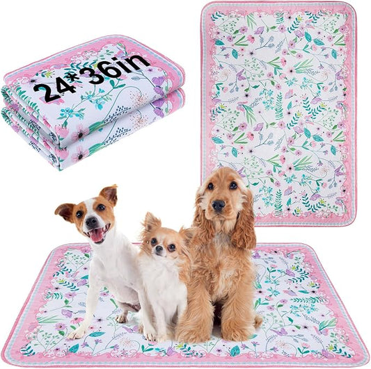 BEAUTYZOO Reusable Puppy Pads,Washable Pee Pads for Dogs,Non Slip Wee Wee Pad for Potty Training,Thick Heavy Absorbent Underpads for Playpen,Bed,Sofa,Crate,Whelping,Travel & Outdoor Spring, 24" x 36"