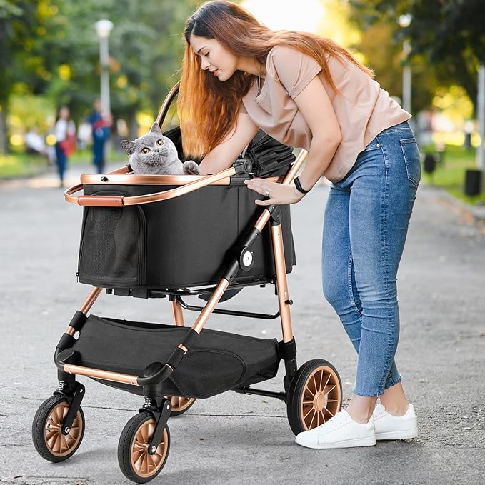 MAMIZO Pet Stroller for Medium Dogs Cats Up to 55 lbs, All-Terrain 3-in-1 Dog Stroller with Detachable Carrier, Rubber Wheels, One-Click Folding, Storage Basket & Cup Holder, for Senior Dogs & Cats