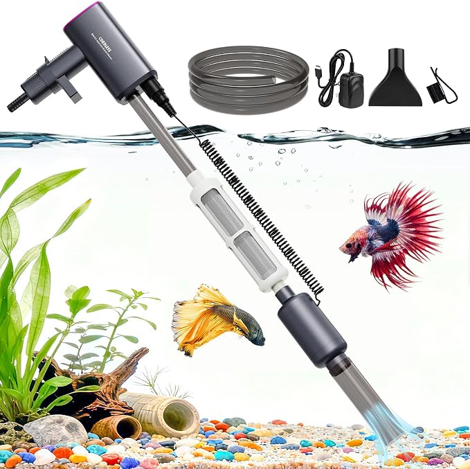 Cordless Aquarium Gravel Cleaner: 36W Electric Fish Tank Vacuum Cleaner | Rechargeable & 4 Adjustable Suction, Anti-Clog for Debris Clean & Sand Washing,Automatic Water Changer for 10-75 Gallon Tank