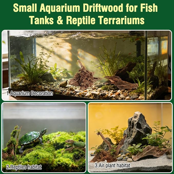 4pcs Natural Aquarium Driftwood Decoration,Perfect for Aquascaping,Fish Tanks and Reptile Habitats,Enhances Underwater Aesthetics and Provides Hiding Spots for Fish(4pcs/4-6inches)