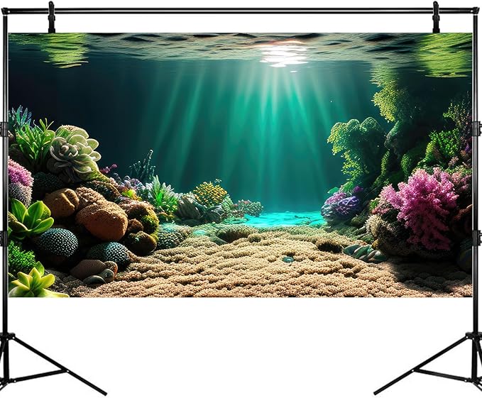 Underwater Scene Aquarium Background Under The Sea Coral Reefs Fish Tank Background Ocean Sunray Seabed Sand Rocky Outcrops Terrarium Backgrounds Tropical Sea Marine Life Tank Backgrounds 48x18in