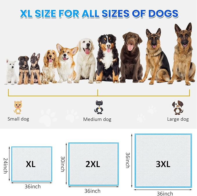 Boscute Thicken 6 Layers Heavy Absorbent XL 36"x24" Pet Training Dog Pee Pads, Extra Large Polymer Leak-Proof Quick Dry Puppy Pee Pads, Disposable Pee Pads for Dogs Cats Rabbit, 150 Counts