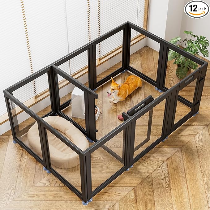 Clear Acrylic Dog Playpen Transparent Dog Playpen Indoor, Easy Assemble Clear Pet Pen for Puppy Bunny Cat Pig, Sturdy & Easy Cleaning Plastic Dog Puppy Fence