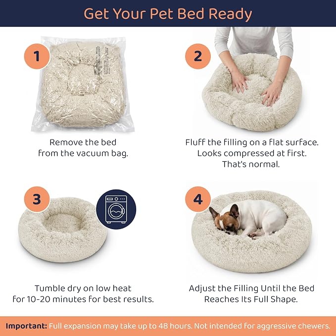 Donut Dog Bed - Premium Comfort for Anxiety Relief - Fluffy & Calming Design with Ultra-Plush Support | Cozy Round Dog Bed with Super Soft Circle Style (Cream, Medium)