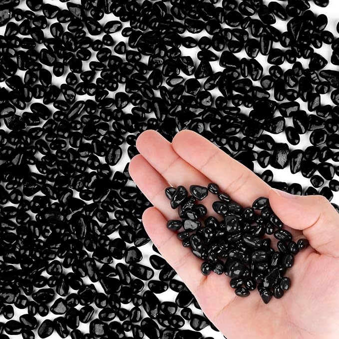 Meschett Colorful Glass Stones, 1 LB Fish Tank Gravel, Small Irregular Rainbow Aquarium Gravel for Aquarium Decorations and Turtle Tank, Sea Glass Beads Crystals for Fish Bowl, Vase Filler,Black