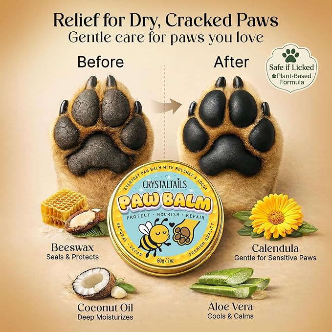 Dog Paw Balm for Dogs – Lick Safe Paw & Nose Balm for Dry, Cracked Paws, Non-Toxic Daily Paw Care, with Beeswax & Cocoa Butter (2oz) (60g)
