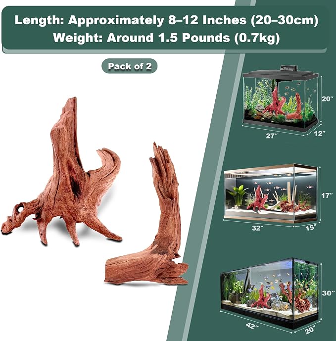 Natural Wood Driftwood for Aquarium Fish Tank Decor,Assorted Driftwood Trunk Branch for Reptile Tank Decor (MOP-ZYM Driftwood (8 to12 Inch)-Pack of 2)