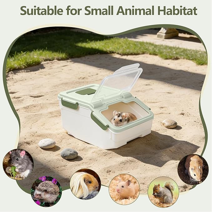 IOKHEIRA Extra Large Chinchilla Sand Bath Kit - Plastic Dust Bath House with Sand Cup & Shovel, Pet Shower Room for Hamster Hedgehog Guinea Pig Squirrel & Small Animals (Green)