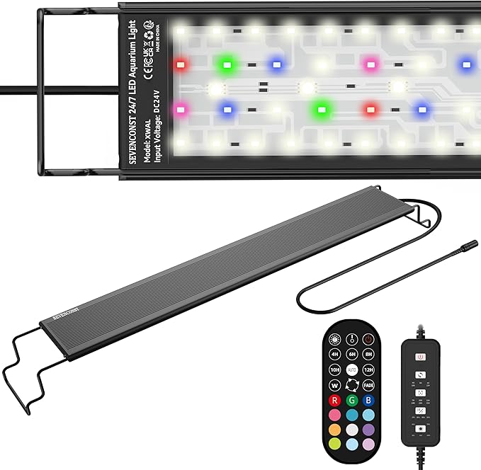 24/7 LED Aquarium Light with Remote for 46-56 Inch Plant & Fish Tank IP68, 12-Color & Gradient & Full Spectrum Light with Timer, Auto On/Off, Brightness, Extendable Brackets for Freshwater
