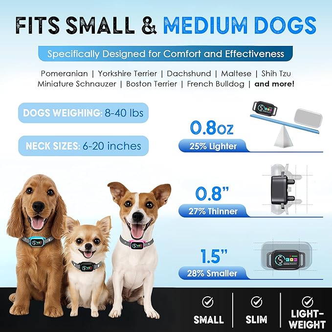 2 Pack Bark Collar for Small Dogs 8-40 lbs - 3 Modes & 5 Sensitivity Levels - Waterproof, Rechargeable, Magnetic Charging - Humane, Effective Training (Black)