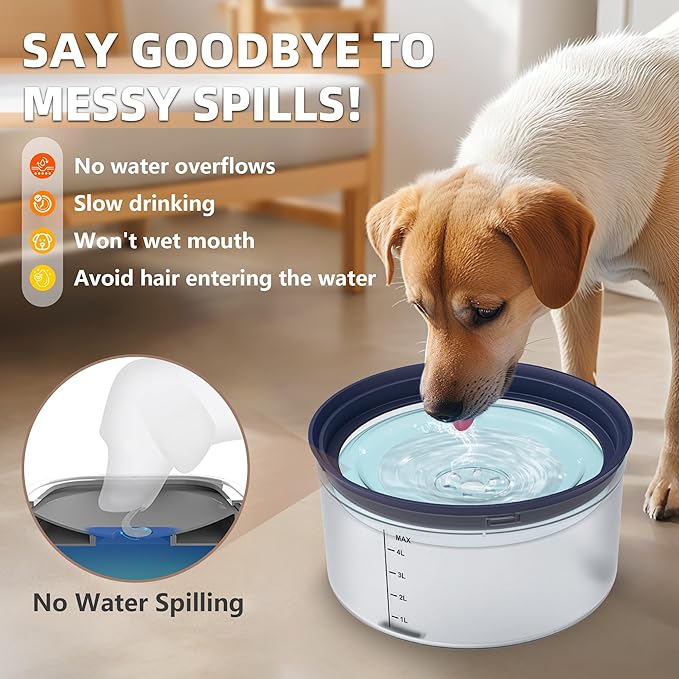 Decflow 1.2Gallon Dog Water Bowl No Spill, 4.5L Large Capacity Spill Proof Dog Bowls with Transparent Floating Disk, No Splash Slow Drinking Dog Bowl for Sloppy Messy Drinkers