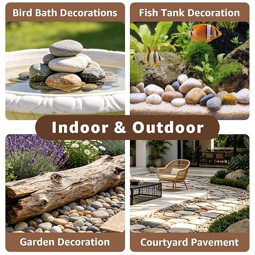 10lbs Natural Large River Rocks, 2''-3''Decorative Stones, Aquarium Pebbles | Water-Washed Natural Finish, Hand-Picked, for Plants, Fish Tank, Garden, Paving, Fountain, Walkways and Outdoor Landscaping
