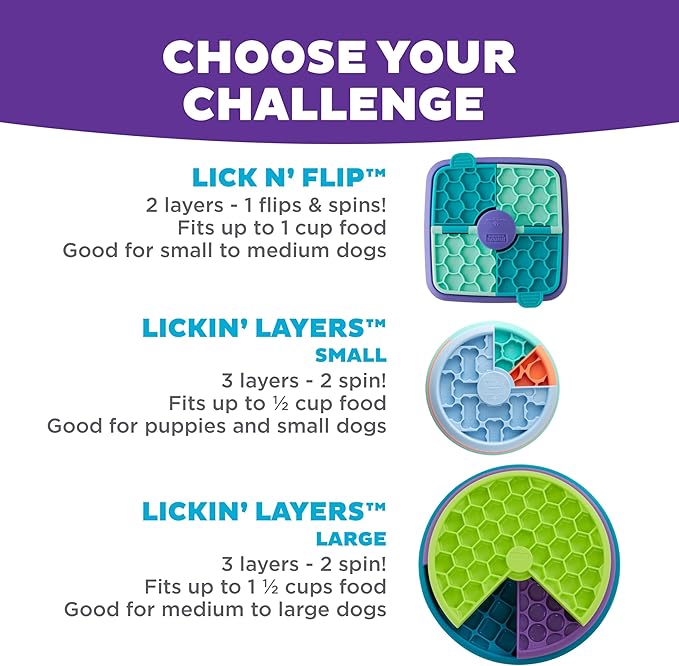 Outward Hound by Nina Ottosson Lickin’ Layers 3-in-1 Interactive Dog Feeder Puzzle, Lick Mat & Slow Feeder Bowl - Mental Stimulation Toy for Medium & Large Dogs, 2 Cup Capacity, 10.4 in x 2.8 in