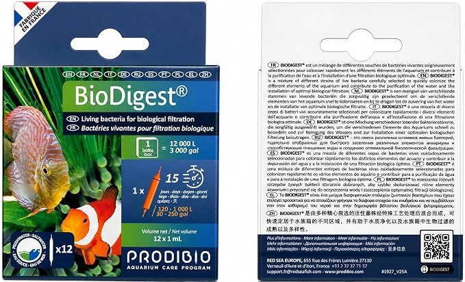 Prodibio Bio Digest, Nitrifying Bacteria, 12/1 mL Vials, for 50 Gallons+ | Fresh and Salt Water, 1 vial up to 50 gal/15 days