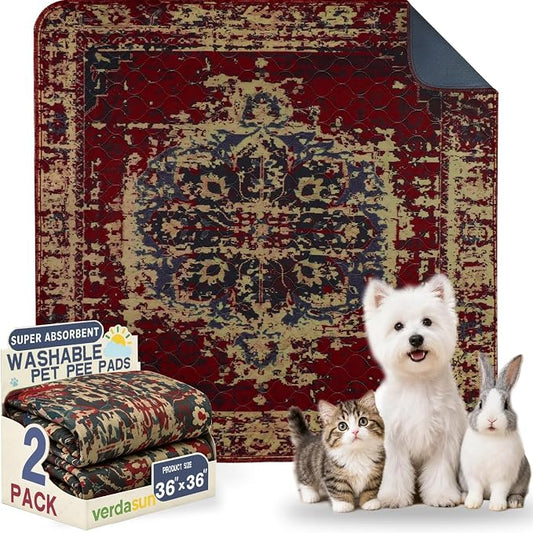 Washable Pee Pads for Dogs, Reusable Puppy Potty Training Pads, Ultra-Absorbent Thick Waterproof Leak-Proof Non-Slip Pads & Mat for Crate, Playpen, Floor, Whelping & Housebreaking , 2 Pack 36"x36"