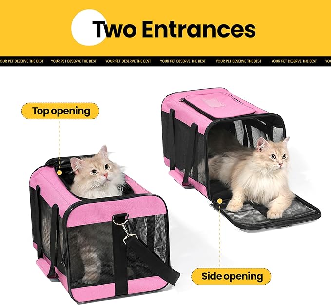 Conlun Dog Carrier Soft Sided, Large Cat Carrier with Inner Safety Leash, Pet Transport Carrier for Large Cats and Medium Dogs up to 20 Lbs, Collapsible Travel Puppy Carrier Bag -Pink L