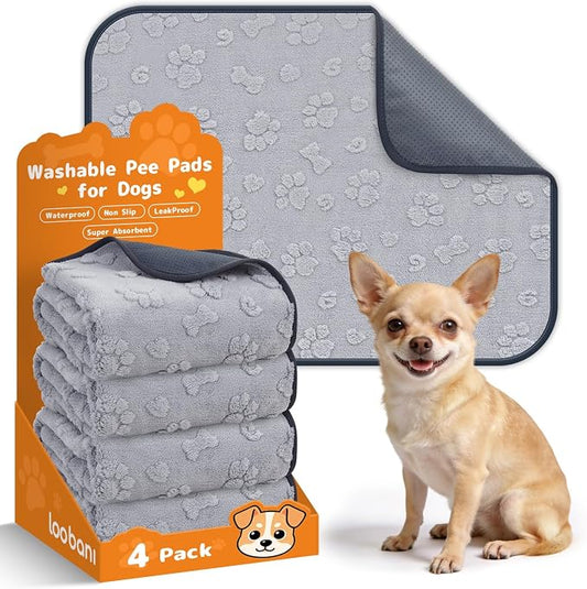 LOOBANI Washable Puppy Pads 18"x24", 4 Packs Fast Absorbent Washable Pee Pads for Dogs, Non-Slip & Waterproof Pet Whelping Pads, Reusable Dog Mat for Floor Crate, Bed, Incontinence, Housebreak