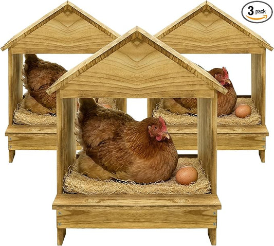 Gold Standard Chicken Nesting Box for Laying Eggs, 3 Pack Wooden Nesting Box for Chickens, Farm House Series Laying Boxes for Hens, Ducks and Birds