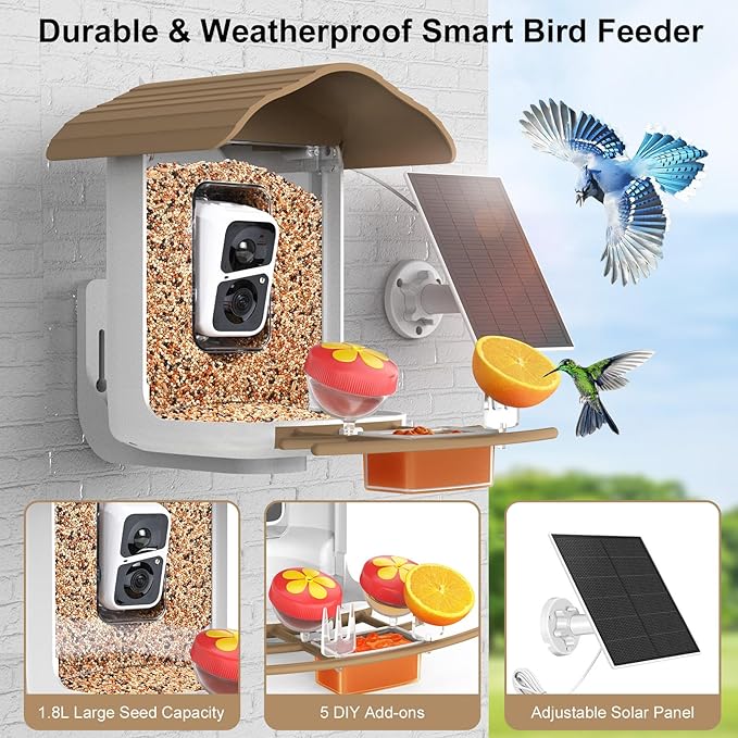 birdsnap® PAV-Bird Feeder with Camera,2K HD with 64GB Card, AI Identify Smart Bird House Cam Solar Panel,Live Stream,Motion Detection,Auto Record Video for Backyard Outdoors,Ideal Gift for Bird Lover