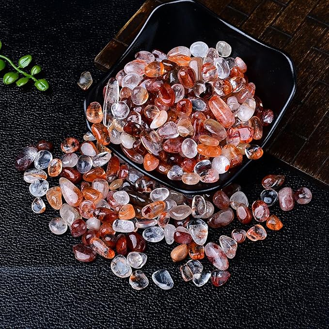 Erliway 100g Natural Red Hematoid Crystal Chips 7-9mm Tumbled Stones | Small Crushed Crystal Stone, Polished Crystals Chips for Fish Tank, Healing Tumbled Rocks for Reiki Jewelry Making Home Décor